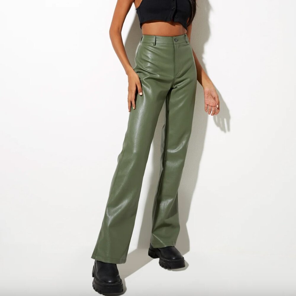 Motel Rocks Zoven Flare Trouser in Pu Green